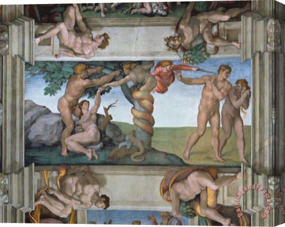 Michelangelo Buonarroti Fall of Mankind And Expulsion From Paradise Ceiling Painting in The Sistine Chapel Stretched Canvas Painting / Canvas Art