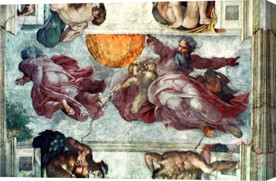 Michelangelo Buonarroti Sistine Chapel Ceiling Creation of The Sun And Moon 1508 12 Stretched Canvas Painting / Canvas Art