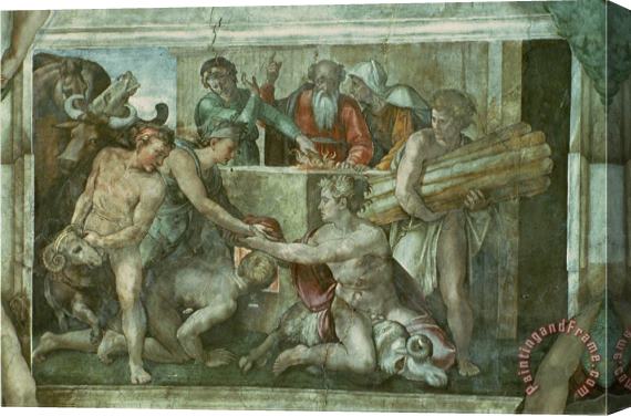 Michelangelo Buonarroti Sistine Chapel Ceiling Noah After The Flood Pre Restoration Stretched Canvas Print / Canvas Art