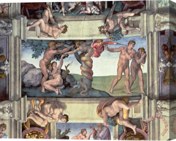 Michelangelo Buonarroti Sistine Chapel Ceiling The Fall of Man Expulsion From The Garden of Eden Four Ignudi 1510 Stretched Canvas Painting / Canvas Art