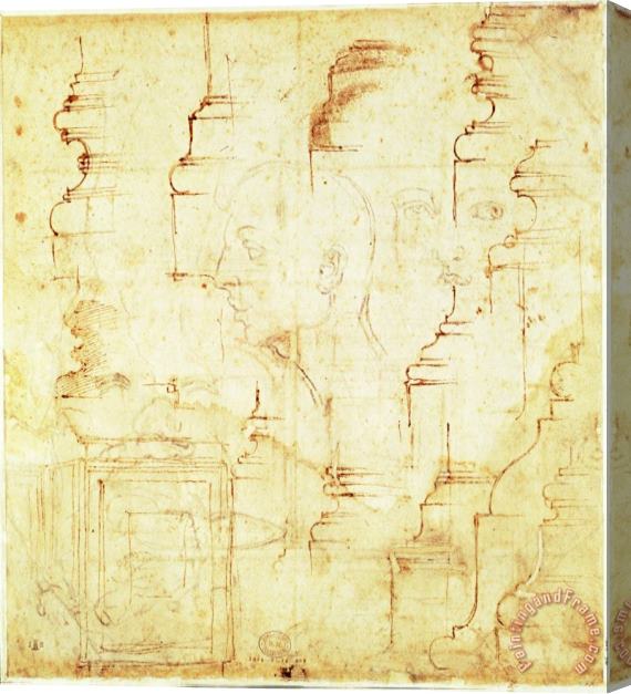 Michelangelo Buonarroti Sketches of a Column And Faces Stretched Canvas Painting / Canvas Art