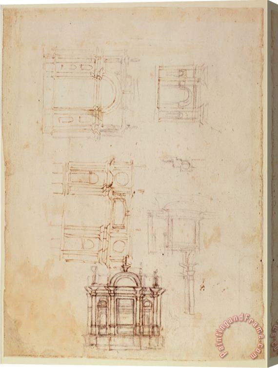 Michelangelo Buonarroti Studies for Architectural Composition in The Form of a Triumphal Arch C 1516 Stretched Canvas Print / Canvas Art