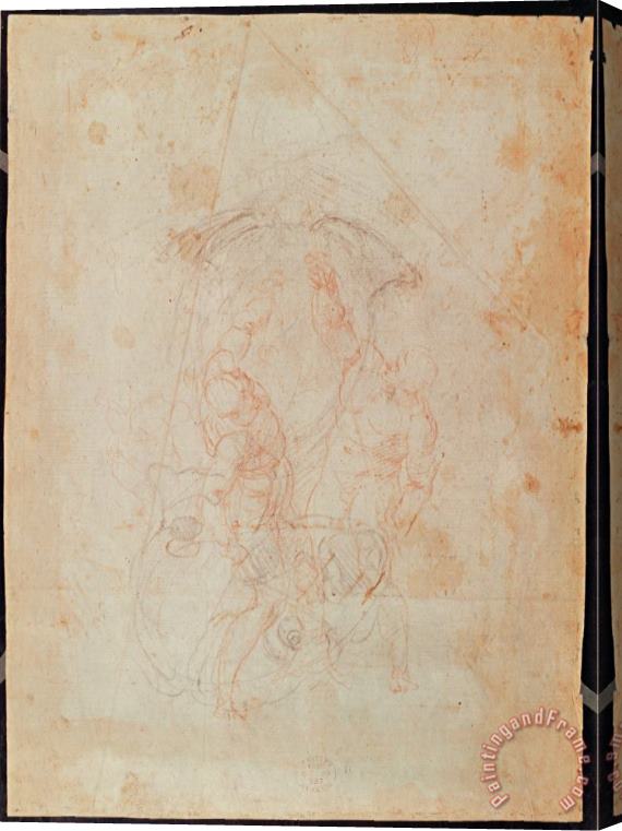 Michelangelo Buonarroti Study of Two Male Figures Red Chalk on Paper Verso Stretched Canvas Print / Canvas Art
