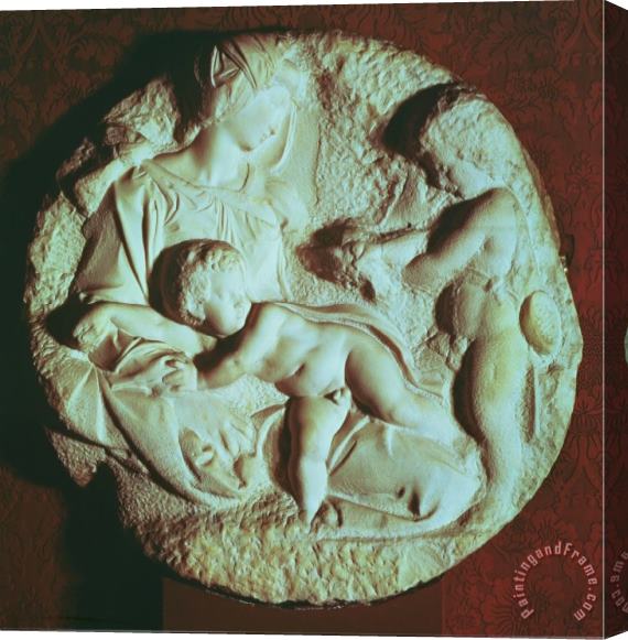 Michelangelo Buonarroti Tondo Taddei Circular Stone Sculptured Panel 1475 1564 Stretched Canvas Painting / Canvas Art