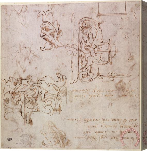 Michelangelo Buonarroti W 3v Roughly Sketched Designs for Furniture And Decorations Stretched Canvas Print / Canvas Art