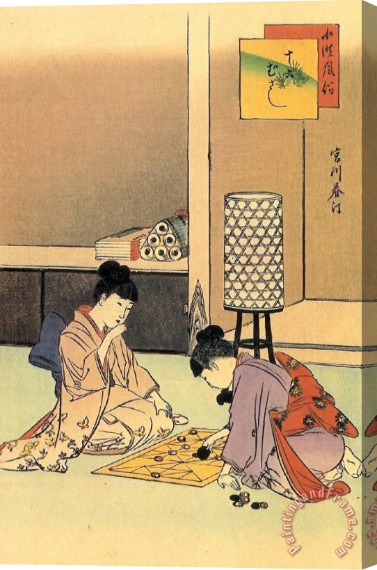 Miyamoto Musashi Girls Playing A Game Japanese Print Stretched Canvas Print / Canvas Art