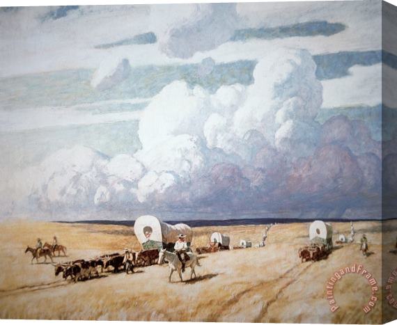Newell Convers Wyeth Covered Wagons Heading West Stretched Canvas Print / Canvas Art