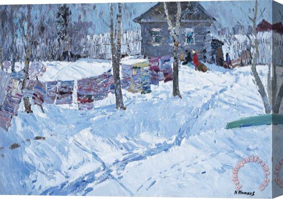 Nikolai Efimovich Timkov Winter Laundry Line Stretched Canvas Print / Canvas Art