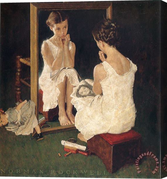 Norman Rockwell Girl at Mirror 1954 Stretched Canvas Painting / Canvas Art