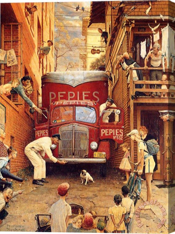Norman Rockwell Roadblock Stretched Canvas Painting / Canvas Art