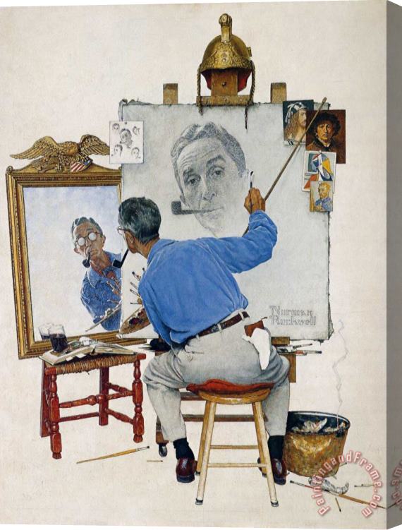 Norman Rockwell Self Portrait Stretched Canvas Painting / Canvas Art