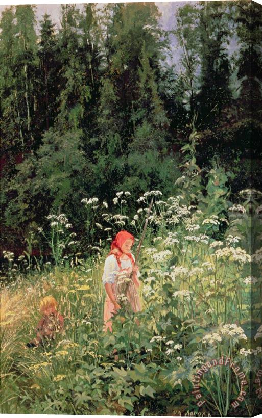 Olga Antonova Lagoda Shishkina Girl among the wild flowers Stretched Canvas Painting / Canvas Art
