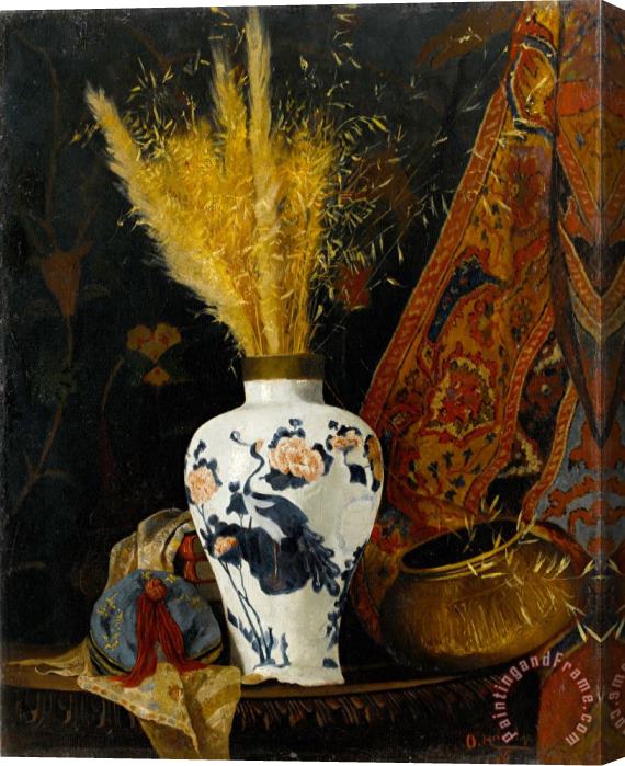 Osman Hamdi Bey Beyaz Vazoda Cicekler , Flowers in a White Vase Stretched Canvas Print / Canvas Art
