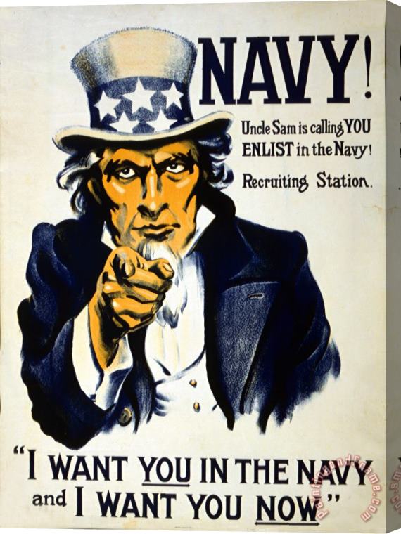 Others World War I 1914 1918 American Recruitment Poster 1917 Navy Uncle Sam Is Calling You Stretched Canvas Print / Canvas Art