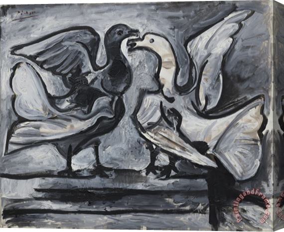 Pablo Picasso Two Doves with Wings Spread (deux Pigeons Aux Ailes Deployees) Stretched Canvas Painting / Canvas Art