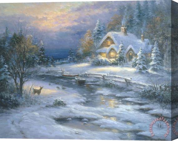 pallet Winter Cottage Stretched Canvas Painting / Canvas Art