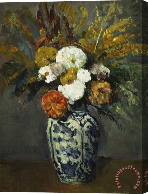 Paul Cezanne Dahlias in a Delft Vase 1873 Stretched Canvas Painting / Canvas Art