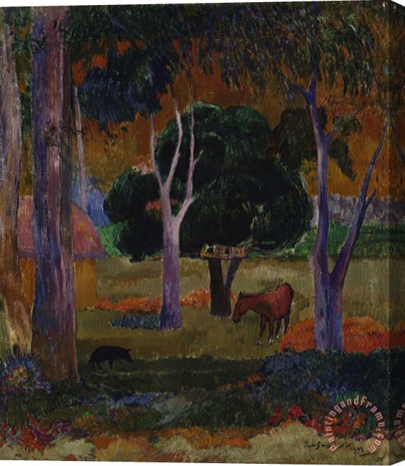 Paul Gauguin Landscape with a Pig And a Horse (hiva Oa) Stretched Canvas Print / Canvas Art
