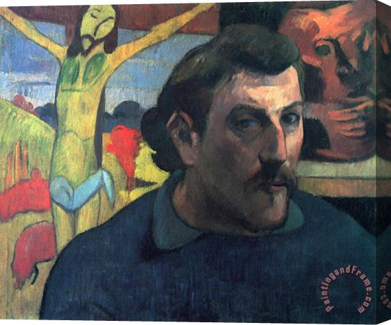 Paul Gauguin Portrait of The Artist with The Yellow Christ Stretched Canvas Painting / Canvas Art