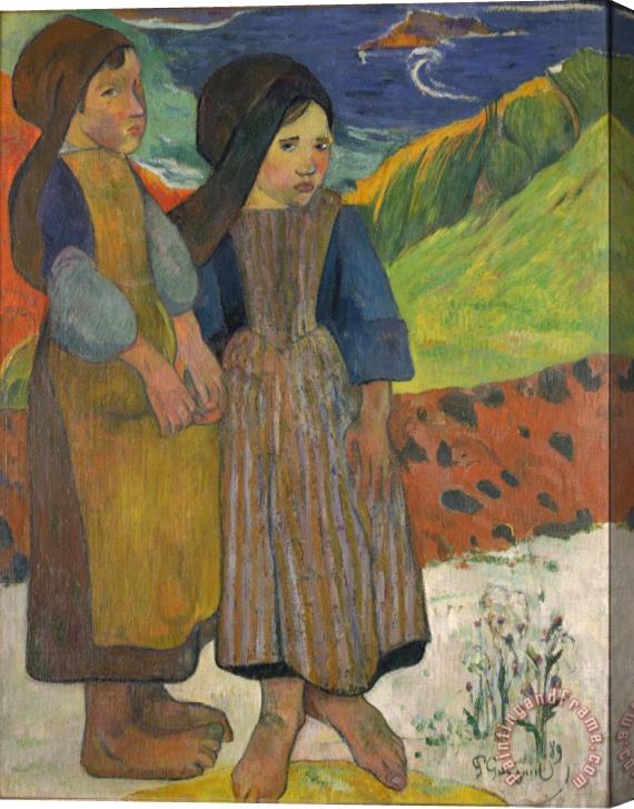 Paul Gauguin Two Breton Girls by The Sea Stretched Canvas Painting / Canvas Art