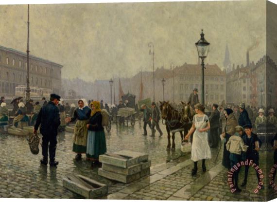 Paul Gustave Fischer The Fish Market at Gammelstrand Copenhagen Stretched Canvas Painting / Canvas Art