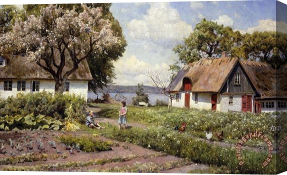Peder Monsted Children In A Farmyard Stretched Canvas Painting / Canvas Art