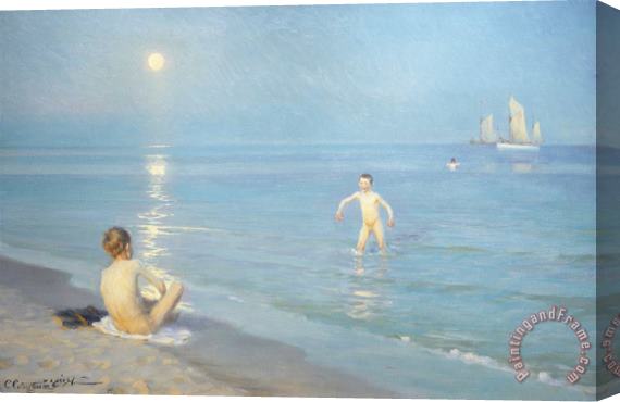 Peder Severin Kroyer Boys On The Seashore In A Summer Night At Skagen 1899 Stretched Canvas Print / Canvas Art