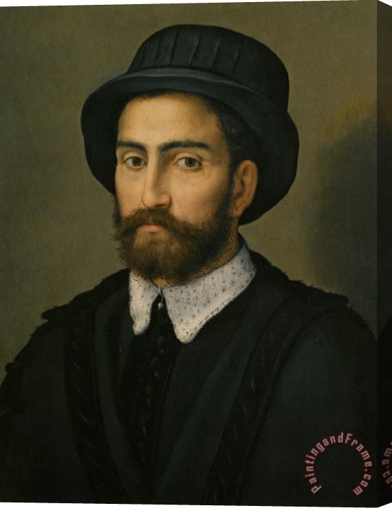 Pier Francesco Di Jacopo Foschi Portrait of a Man Bust Length Wearing a Black Coat And Hat Stretched Canvas Painting / Canvas Art