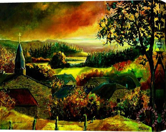 Pol Ledent Autumn In Our Village Ardennes Stretched Canvas Print / Canvas Art