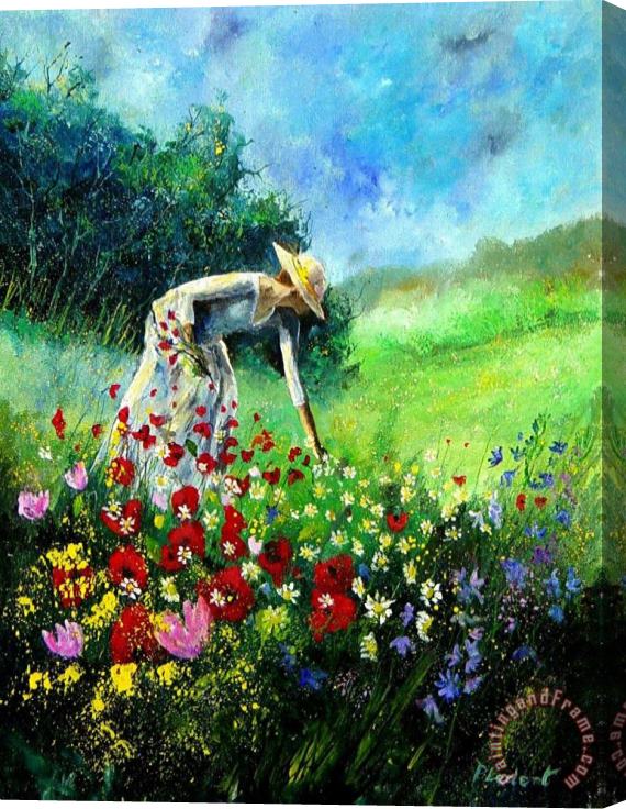 Pol Ledent Picking flower Stretched Canvas Print / Canvas Art
