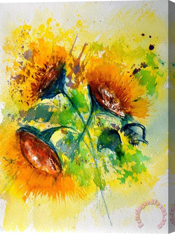Pol Ledent Watercolor Sunflowers 2101 Stretched Canvas Print / Canvas Art