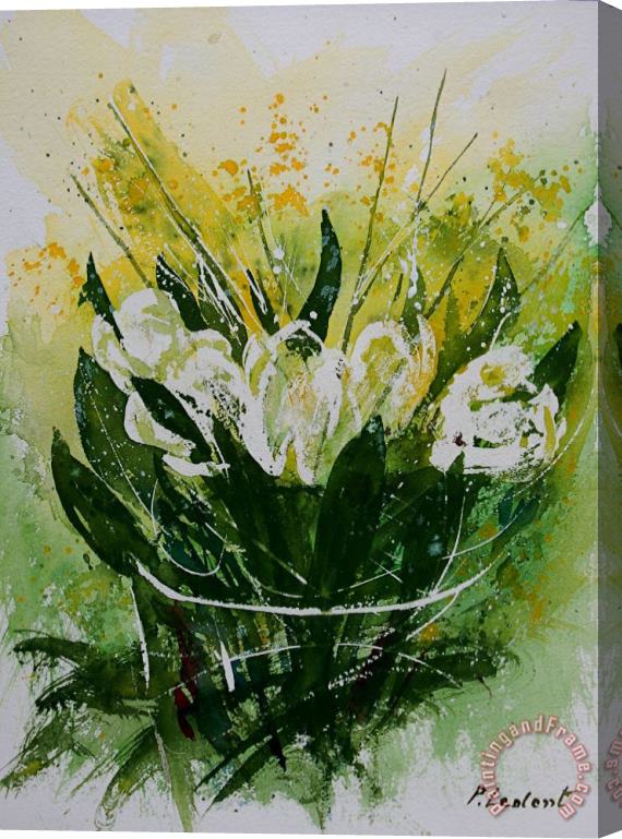 Pol Ledent Watercolor Tulips Stretched Canvas Painting / Canvas Art