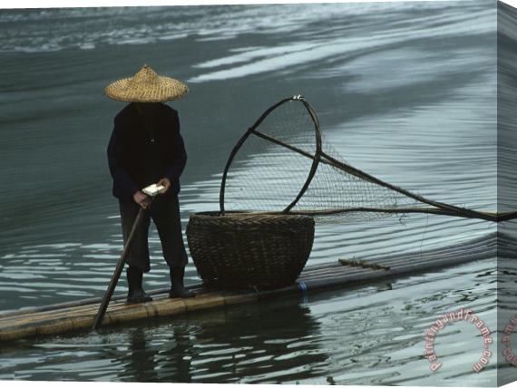 Raymond Gehman Cormorant Fisherman on Bamboo Raft Li River Guilin Guangxi China Stretched Canvas Painting / Canvas Art
