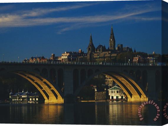 Raymond Gehman Dusk View of Georgetown University Above Key Bridge Over The Potomac River Stretched Canvas Painting / Canvas Art