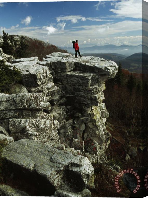Raymond Gehman Hiker Standing at The Edge of a Rock Outcrop on a Cliff Stretched Canvas Print / Canvas Art
