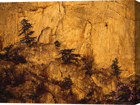 Raymond Gehman Rock Climbers on Seneca Rocks at Sunset Stretched Canvas Print / Canvas Art