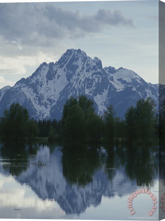 Raymond Gehman Snow Covered Mount Moran Is Reflected in Flooded Pilgrim Creek Stretched Canvas Painting / Canvas Art