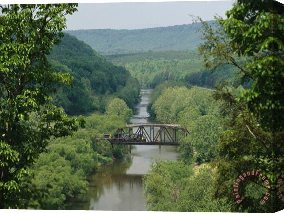 Raymond Gehman Train Crosses Trestle Bridge Over The Tye River Near The James River Stretched Canvas Painting / Canvas Art