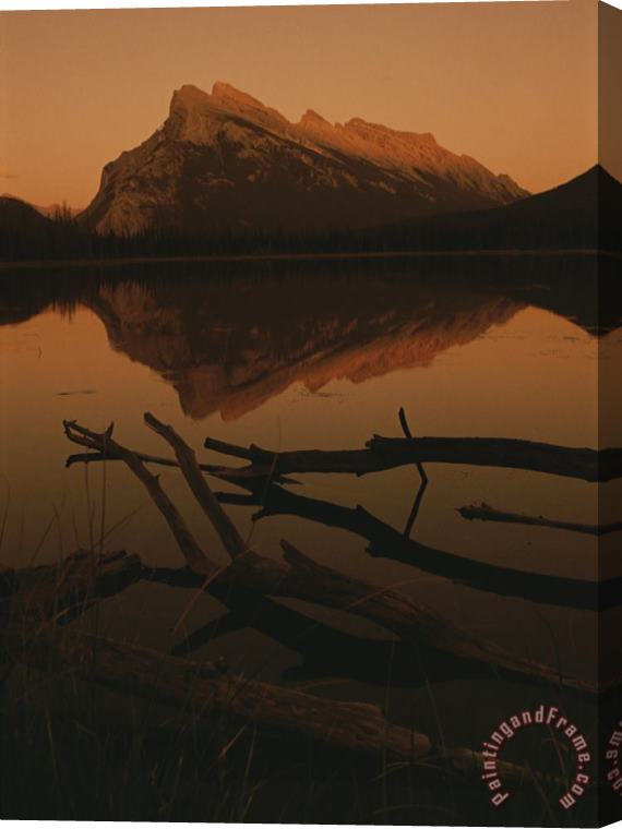 Raymond Gehman Vermilion Lakes at Sunset with Mount Rundle in The Background Stretched Canvas Print / Canvas Art