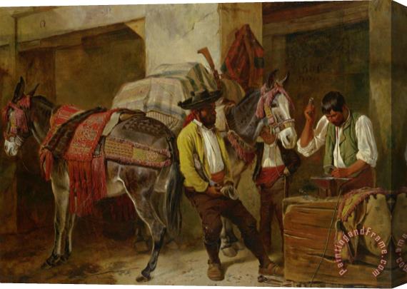 Richard Ansdell At The Blacksmiths Shop Stretched Canvas Print / Canvas Art