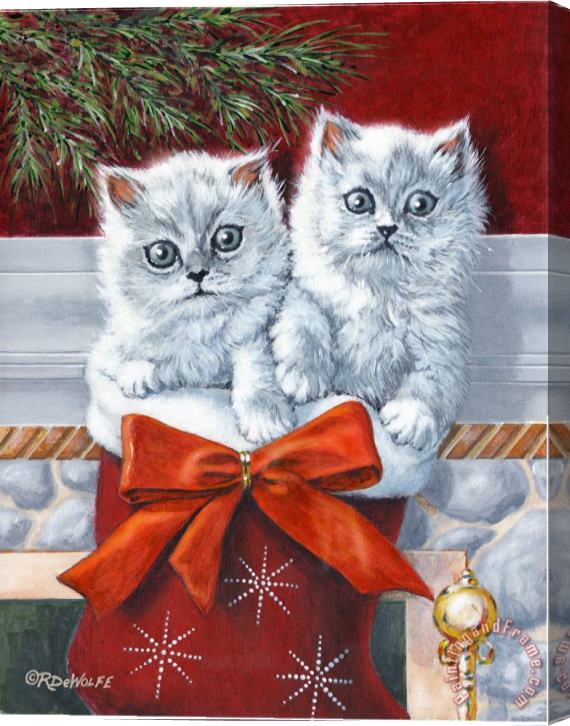 Richard De Wolfe Christmas Kittens Stretched Canvas Print / Canvas Art