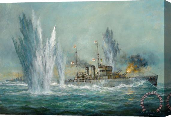 Richard Willis HMS Exeter engaging in the Graf Spree at the Battle of the River Plate Stretched Canvas Print / Canvas Art