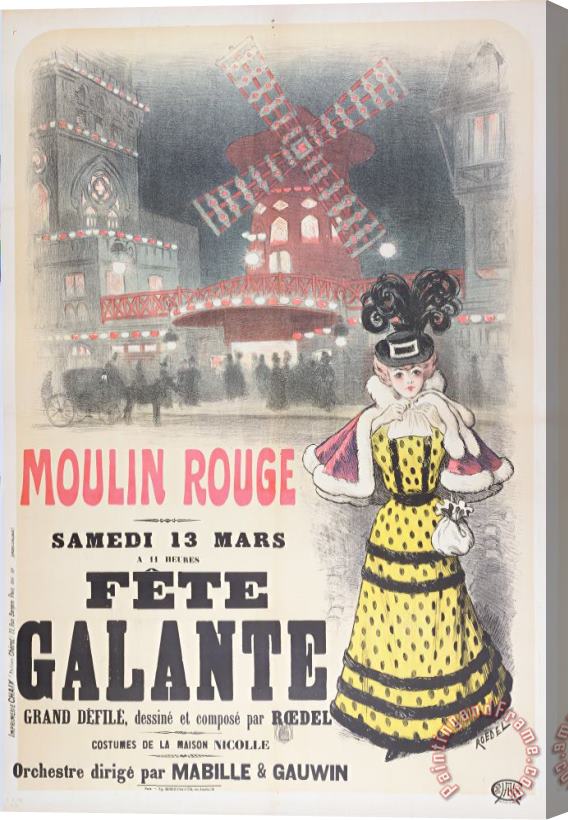Roedel Poster Advertising A Fete Galante At The Moulin Rouge Stretched Canvas Print / Canvas Art