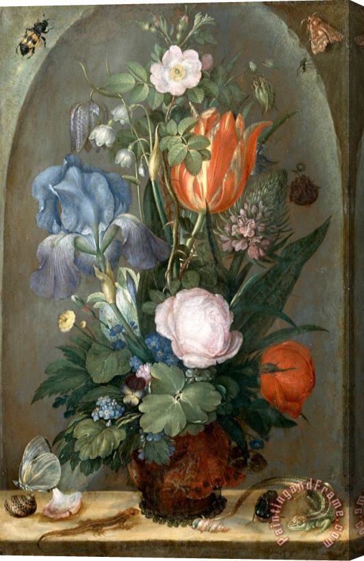 Roelant Savery Flower Still Life with Two Lizards Stretched Canvas Print / Canvas Art