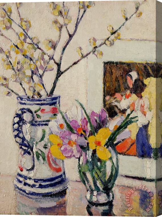 Rowley Leggett Still life with flowers in a vase Stretched Canvas Painting / Canvas Art