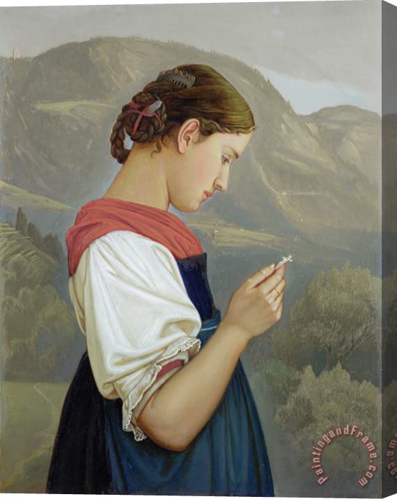 Rudolph Friedrich Wasmann Tyrolean Girl Contemplating a Crucifix Stretched Canvas Print / Canvas Art