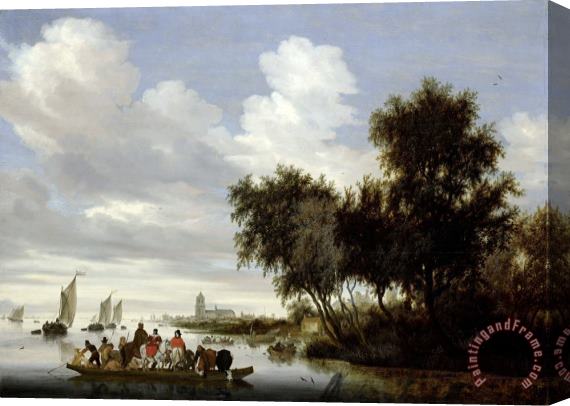 Salomon van Ruysdael River Landscape with Ferry Stretched Canvas Painting / Canvas Art