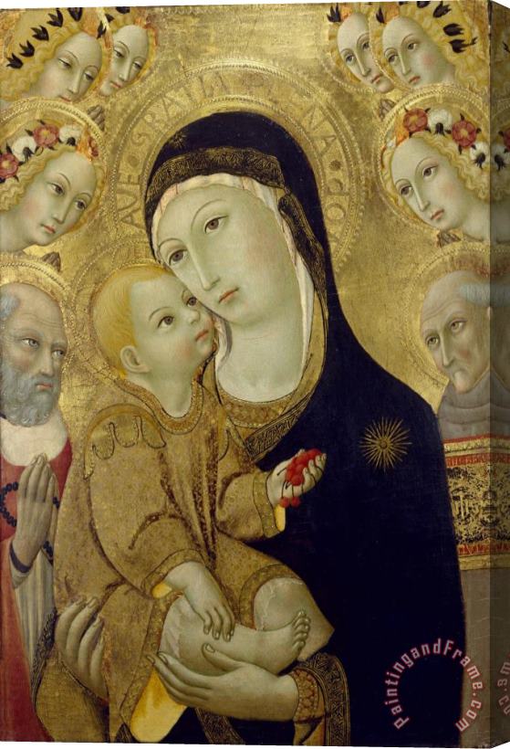 Sano di Pietro Virgin And Child with Saints Jerome And Bernardino of Siena And Six Angels Stretched Canvas Painting / Canvas Art