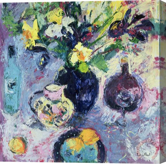 Sylvia Paul Still Life With Turquoise Bottle Stretched Canvas Painting / Canvas Art