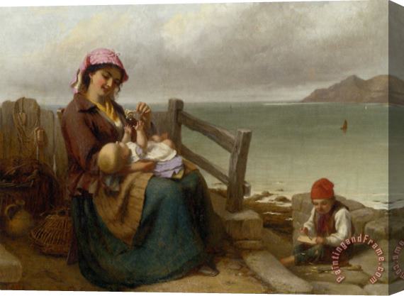 Thomas Brooks Mother And Child by The Seaside Stretched Canvas Print / Canvas Art